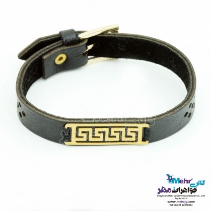 دستبند طلا و چرم - طرح ورساچه-SB1122
